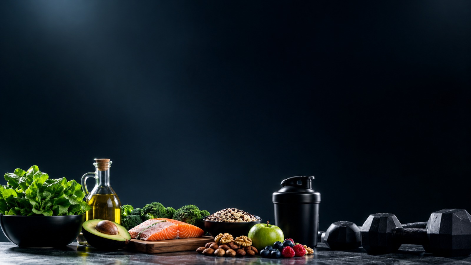 Alimentos frescos y elementos de entrenamiento